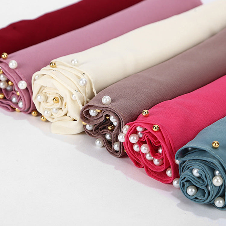Chiffon nail pearl scarf hijab - ItalianaLuxe